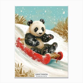 Giant Panda Cub Sledding Down A Snowy Hill Poster 1 Canvas Print