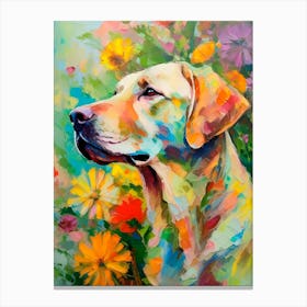 Thoughtful Labrador With Lush Flowers Canvas Print