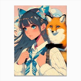 Anime Girl With Fox Canvas Print