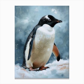 Adlie Penguin Carcass Island Oil Painting 4 Canvas Print