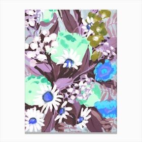 Daisies On Purple Grass Canvas Print