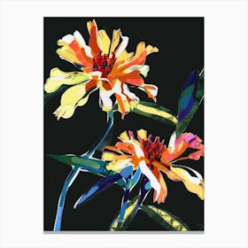 Neon Flowers On Black Marigold 3 Canvas Print