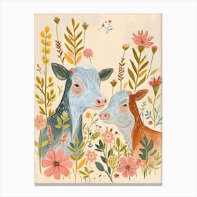 Folksy Floral Animal Drawing Cow 5 Canvas Print