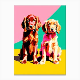 'Irish Setter Pups', This Contemporary art brings POP Art and Flat Vector Art Together, Colorful Art, Animal Art, Home Decor, Kids Room Decor, Puppy Bank - 91st Canvas Print