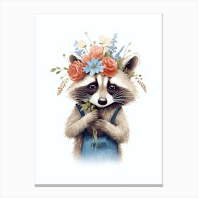 Raccoon Cute Illustration With Flowers 2 Canvas Print