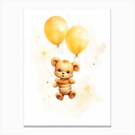 Baby Bee Flying With Ballons, Watercolour Nursery Art 4 Canvas Print
