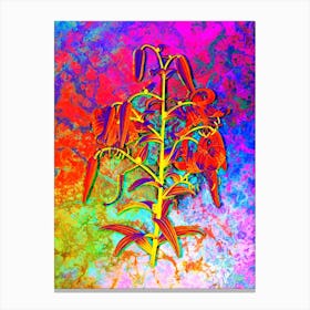 Tiger Lily Botanical in Acid Neon Pink Green and Blue n.0319 Canvas Print
