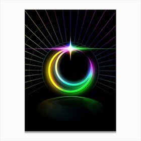 Neon Geometric Glyph in Candy Blue and Pink with Rainbow Sparkle on Black n.0305 Canvas Print
