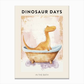 Dinosaur In The Bath Poster 4 Canvas Print