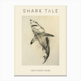 Great White Shark Vintage Illustration 1 Poster Canvas Print