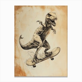 Vintage Icthyosaurus Dinosaur On A Skateboard 1 Canvas Print