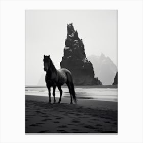 A Horse Oil Painting In Reynisfjara Beach, Iceland, Portrait 3 Canvas Print
