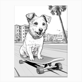 Jack Russell Terrier Dog Skateboarding Line Art 1 Canvas Print