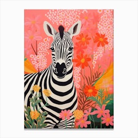 Floral Pattern Zebra Canvas Print