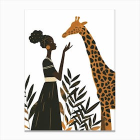 African Woman With Giraffe Canvas Print