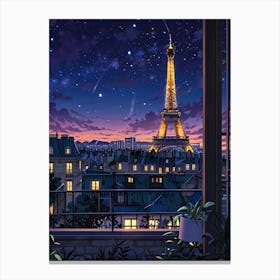 Eiffel Tower Night Sky Anime aesthetic 4 Canvas Print