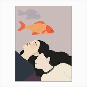 Sleepy Girl With Fish Canvas Print