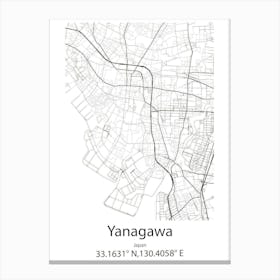 Yanagawa,Japan Minimalist Map Stampe su tela