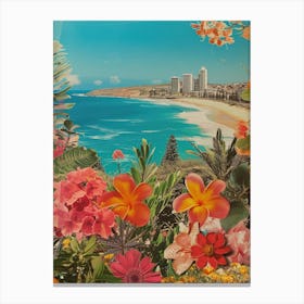 Bondi Beach   Floral Retro Collage Style 4 Canvas Print