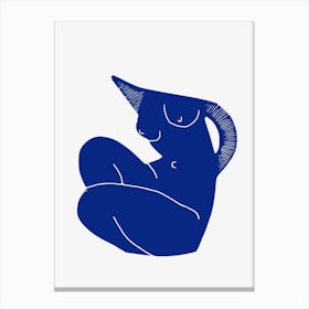 Blue Seated Nude Cut Out Canvas Print