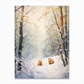 Winter Watercolour Woodchuck 3 Canvas Print