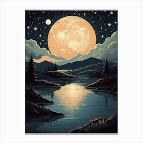 Full Moon Over The Lake Print Canvas Print