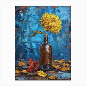 Yellow Chrysanthemum In A Bottle 2 Canvas Print