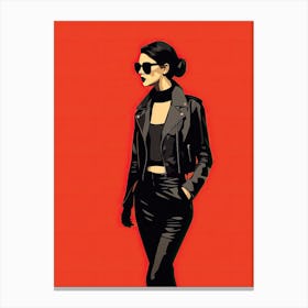 Rock Girl In Leather Jacket Canvas Print