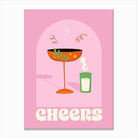 Pink " Cheers" Cocktail Art Print Canvas Print