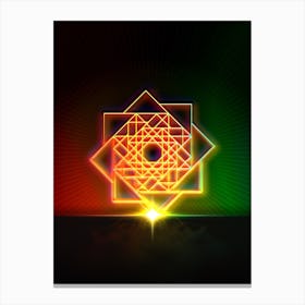 Neon Geometric Glyph in Watermelon Green and Red on Black n.0298 Canvas Print