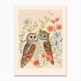 Folksy Floral Animal Drawing Owl 3 Poster Canvas Print