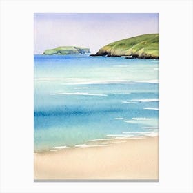 Polzeath Beach 3, Cornwall Watercolour Canvas Print
