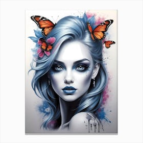 Blue Girl With Butterflies Canvas Print