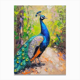 Brushstroke Peacock On The Gravel Path 2 Canvas Print