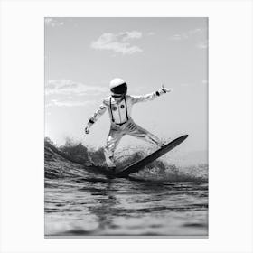 Space Surfer | Black And White Canvas Print