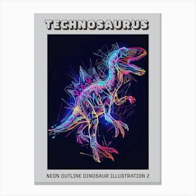 Neon Outline Dinosaur Illustration 2 Poster Canvas Print