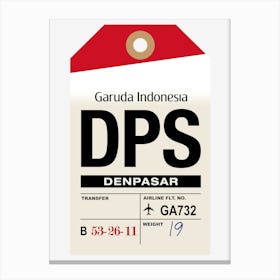 Denpasar (DPS) Indonesia Vintage Airline Luggage Tag Canvas Print