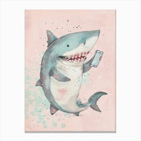 Shark On A Smartphone Pastel Illustration 1 Canvas Print