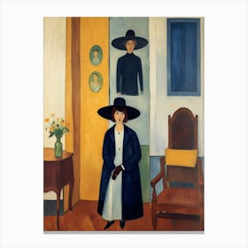 A girl with black hat Canvas Print