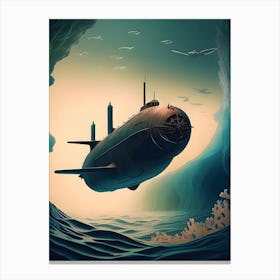 Submarine In The Ocean-Reimagined 20 Canvas Print