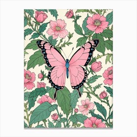 Pink Butterfly On A Flower Canvas Print