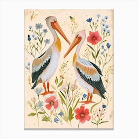 Folksy Floral Animal Drawing Pelican 2 Canvas Print