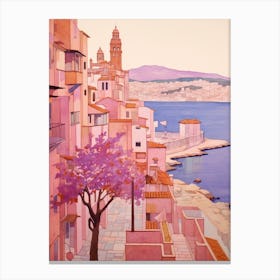 Cartagena Spain 4 Vintage Pink Travel Illustration Canvas Print