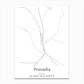 Provadia,Bulgaria Minimalist Map Canvas Print