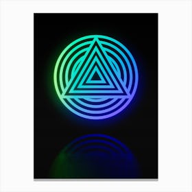 Neon Blue and Green Abstract Geometric Glyph on Black n.0413 Canvas Print