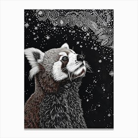 Red Panda Looking At A Starry Sky Ink Illustration 3 Canvas Print
