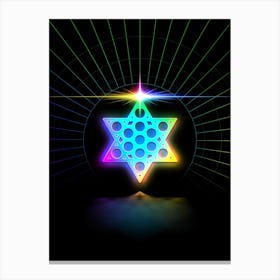 Neon Geometric Glyph in Candy Blue and Pink with Rainbow Sparkle on Black n.0283 Canvas Print