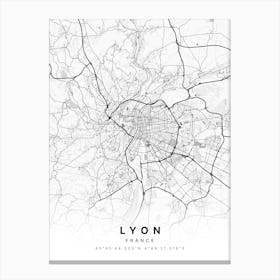 Lyon France White Map Canvas Print