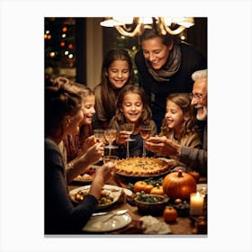 Candid Style Photo Of A Family Gathering Around A Thanksgiving Dinner Table Just Before The Prayer (5) Canvas Print