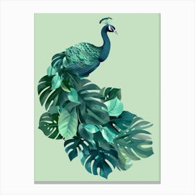 Peacock With Leaves 2 Canvas Print